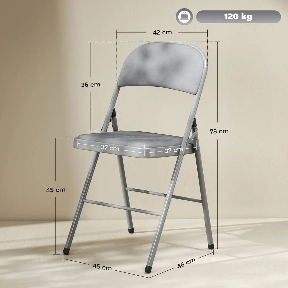 HOMCOM Folding Chairs Set of 4, Foldable Chairs with Cushions, Light Grey 3