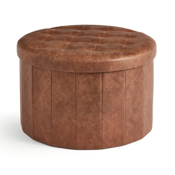 Faux Leather Large Round Ottoman 3