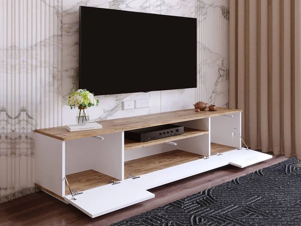 Vente-unique TV Unit With 3 Doors & 1 Compartment - White & Natural - LOTULA in Light Oak 6