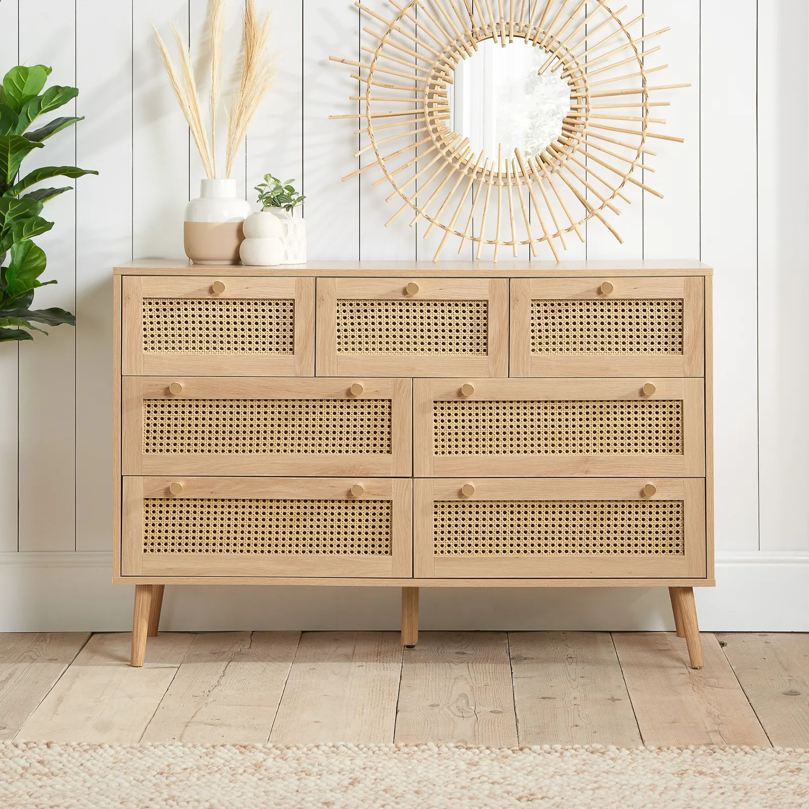 Birlea Croxley Chest of 7 Drawers Rattan Croxley Mid Century Modern in Natural 1