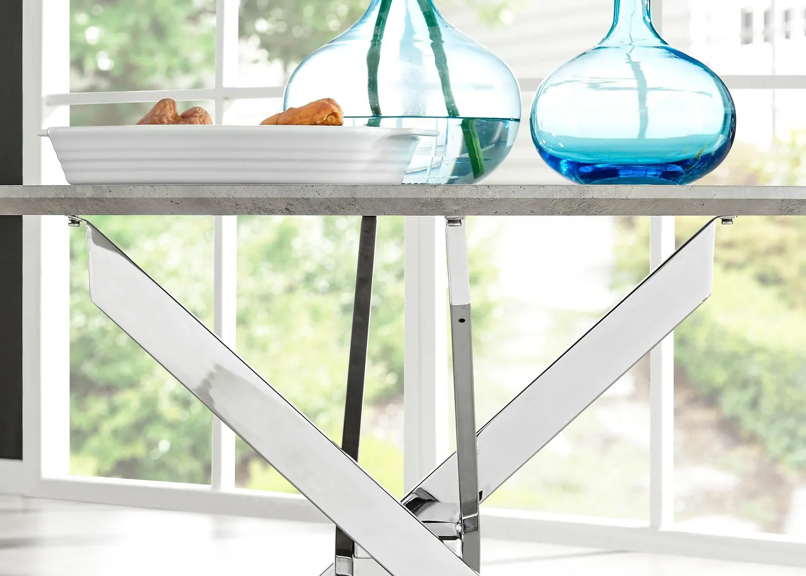 FurnitureboxUK Novara 120cm Round 6-Seater Dining Table With Silver Chrome Legs in Grey 5
