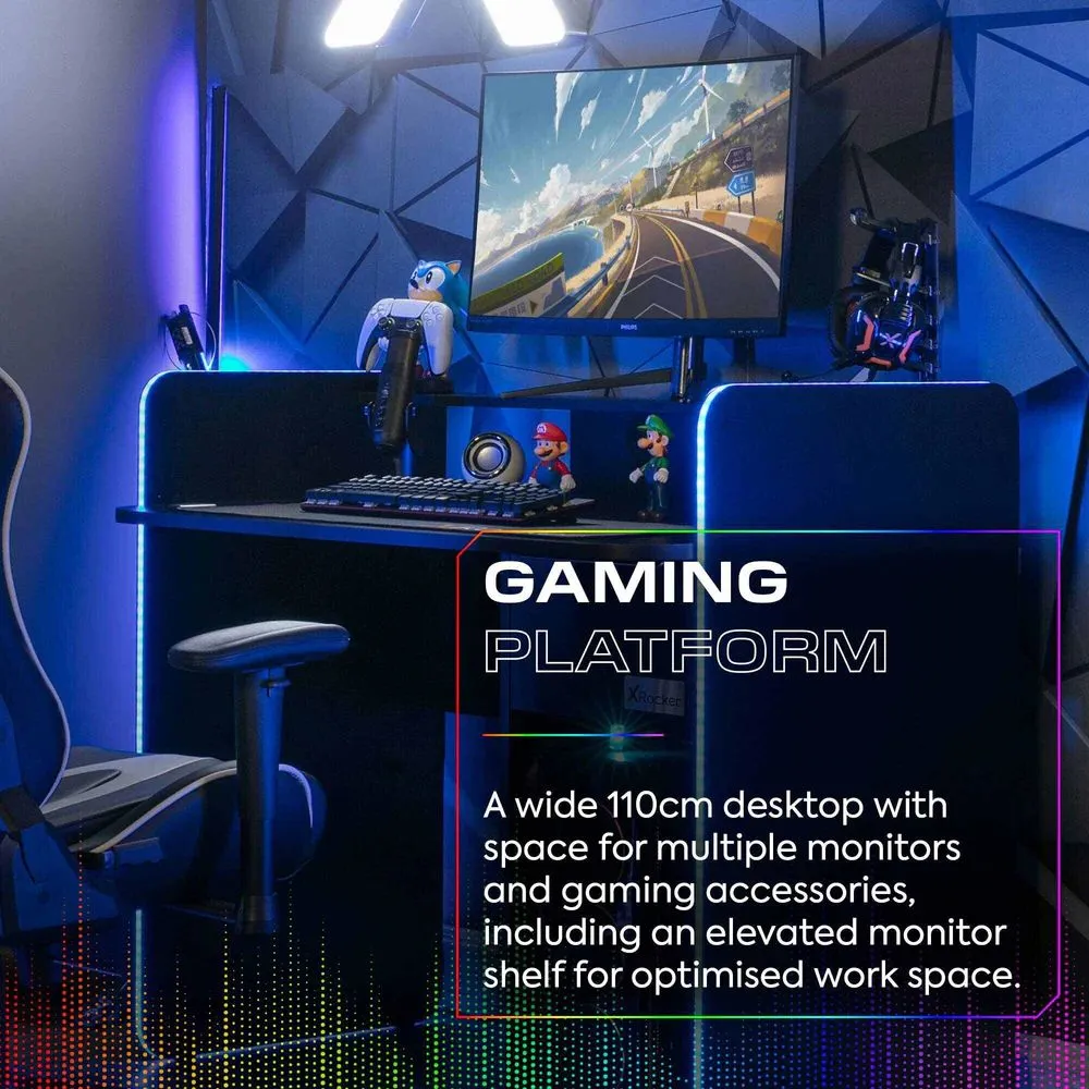 X Rocker Electra 110cm LED Gaming Desk with Wireless Charging & Drawer in Black 5