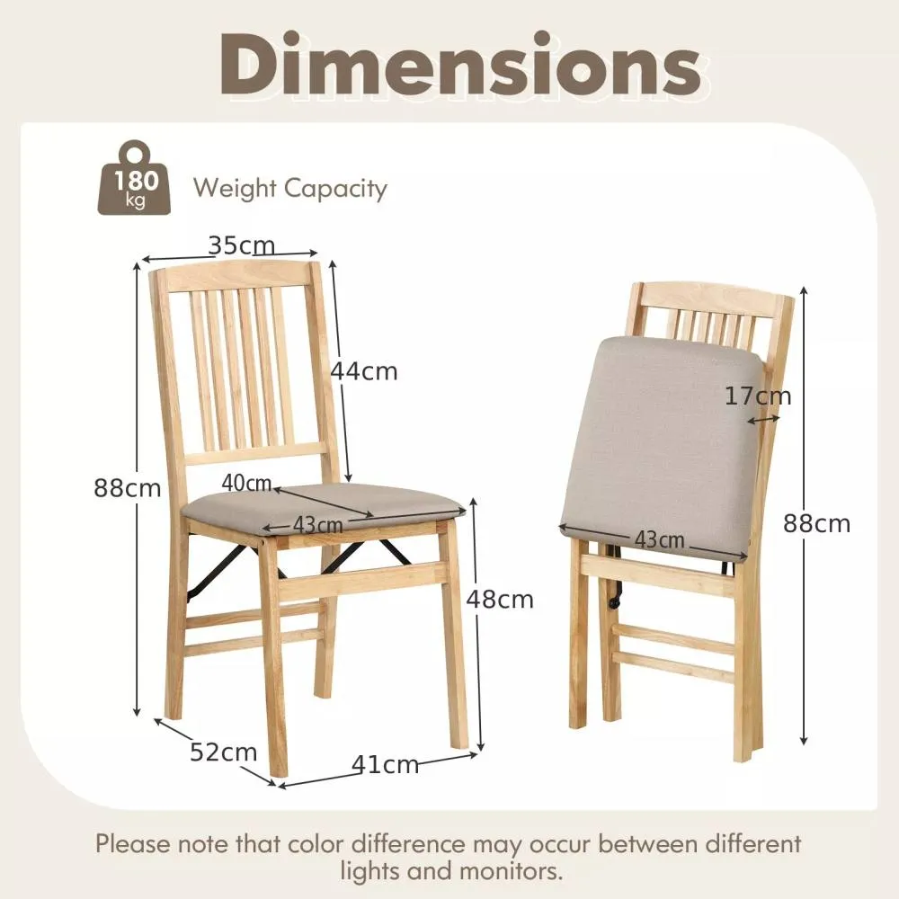Costway Folding Dining Chairs Set of 2 Foldable Upholstered Kitchen Chairs in Beige 2