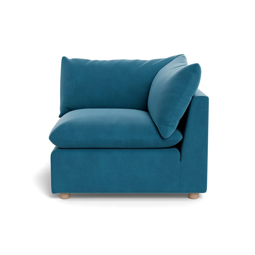 Heal's Astrid Corner Unit Smart Velvet Ocean Natural Beech Feet