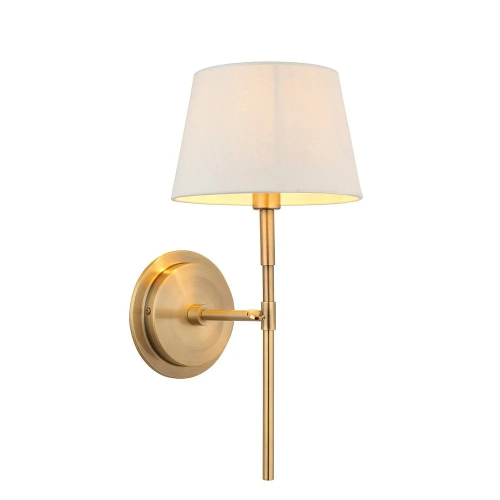Endon Collection Rennes & Cici Wall Lamp With Shade Antique Brass Plate & Ivory Linen Mix Fabric, Gold