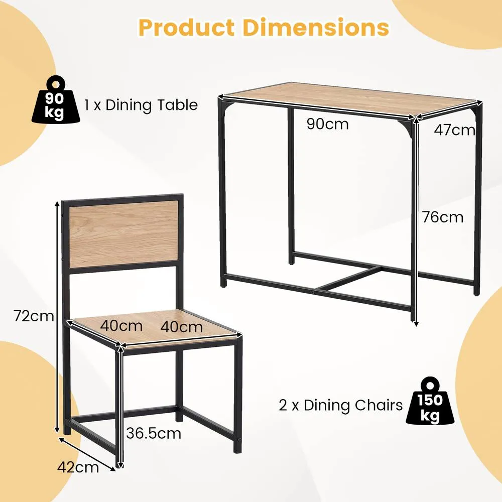 Costway 3 PCS Industrial Dining Table Set Rectangular Kitchen Table & 2 Chairs in Natural 2