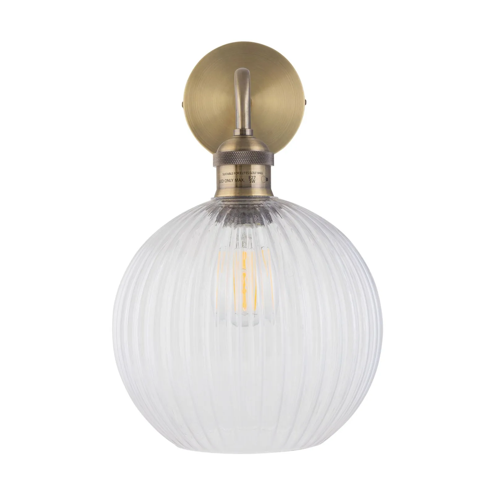 First Choice Lighting Set of 2 Isaac - Antique Brass Wall Lights with Clear Ribbed Shades in Gold 3