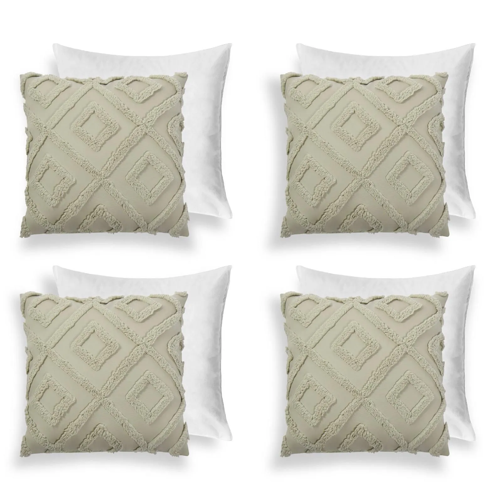 OHS 4 Pack Tufted Arch Filled Cushion Cover in Green