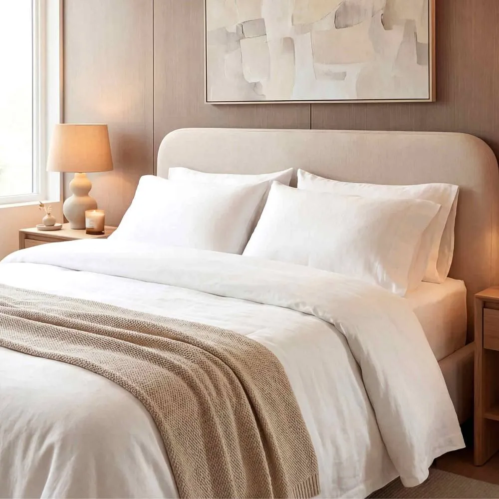 Bedable 100% Cotton Bedding Bundle Percale Cooling Sheets - Duvet Cover + Fitted Sheet + 4 Pillowcases + Duvet + 4 Pillows in White