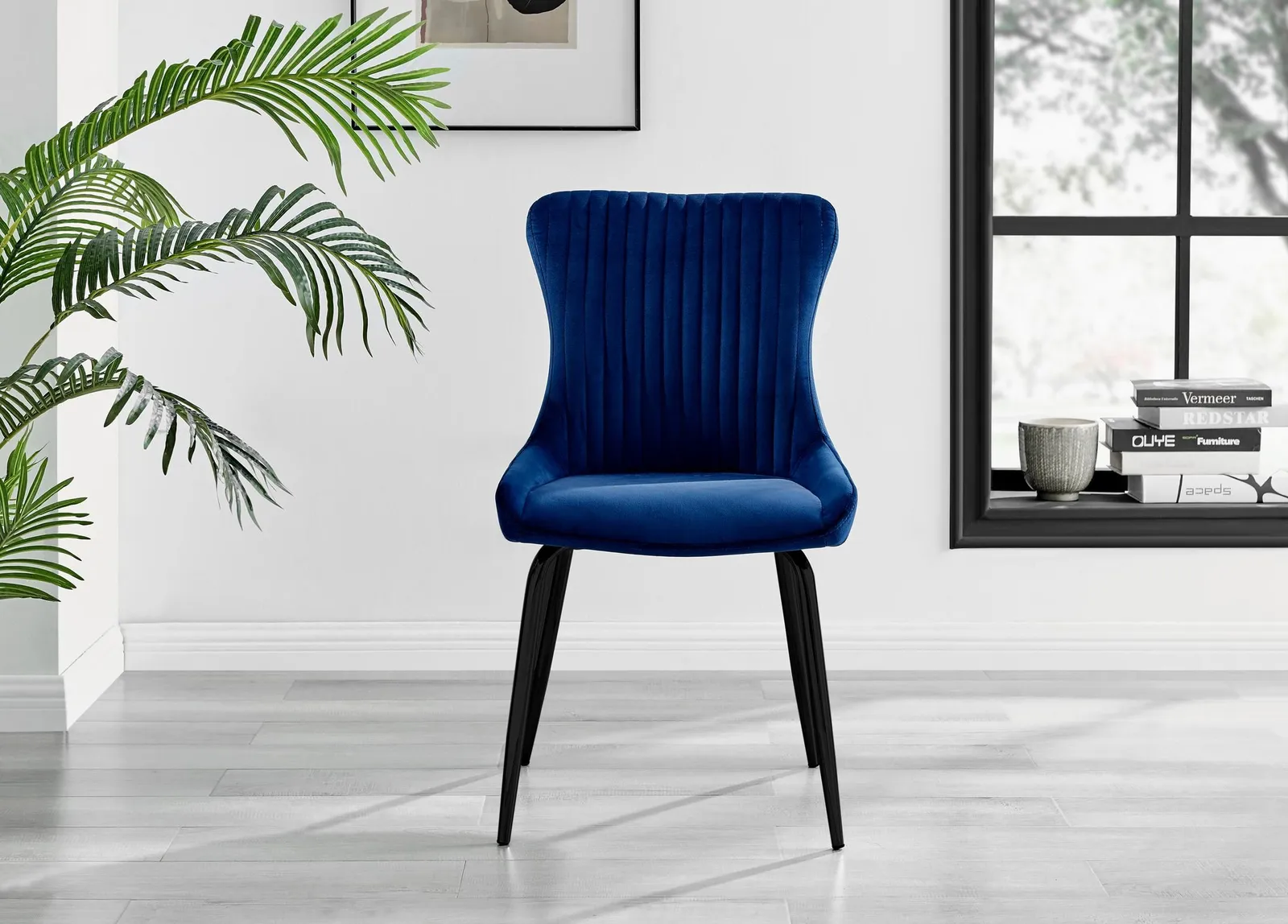 FurnitureboxUK Set of 2 Nora Deep Padded Luxurious Dining Chairs Upholstered In Soft Velvet With Black Legs in Blue 3