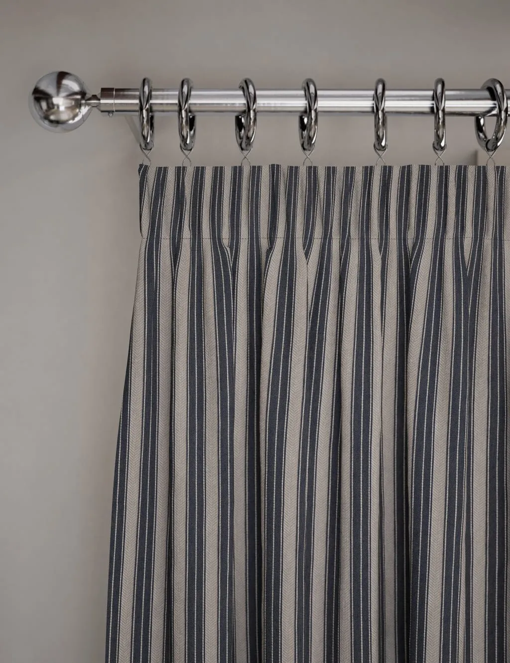 M&S Cotton Rich Striped Pencil Pleat Curtains Blue Mix
