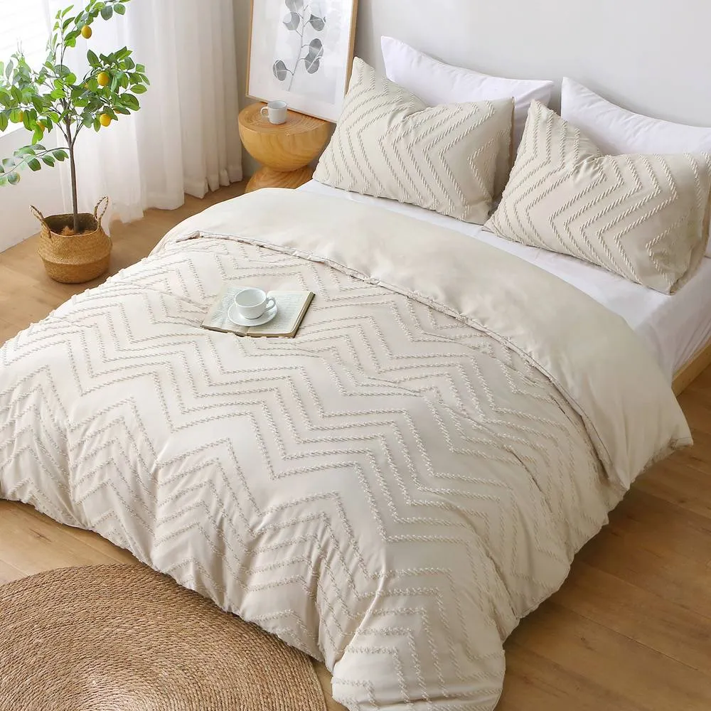Pamposh Ultra Soft Tufted Duvet Cover Set King Size Quilt Covers in Taupe