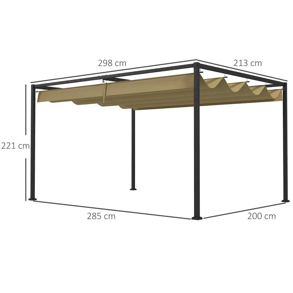 OUTSUNNY Metal Pergola Gazebo Patio Sunshelter Retractable Canopy in Khaki 3