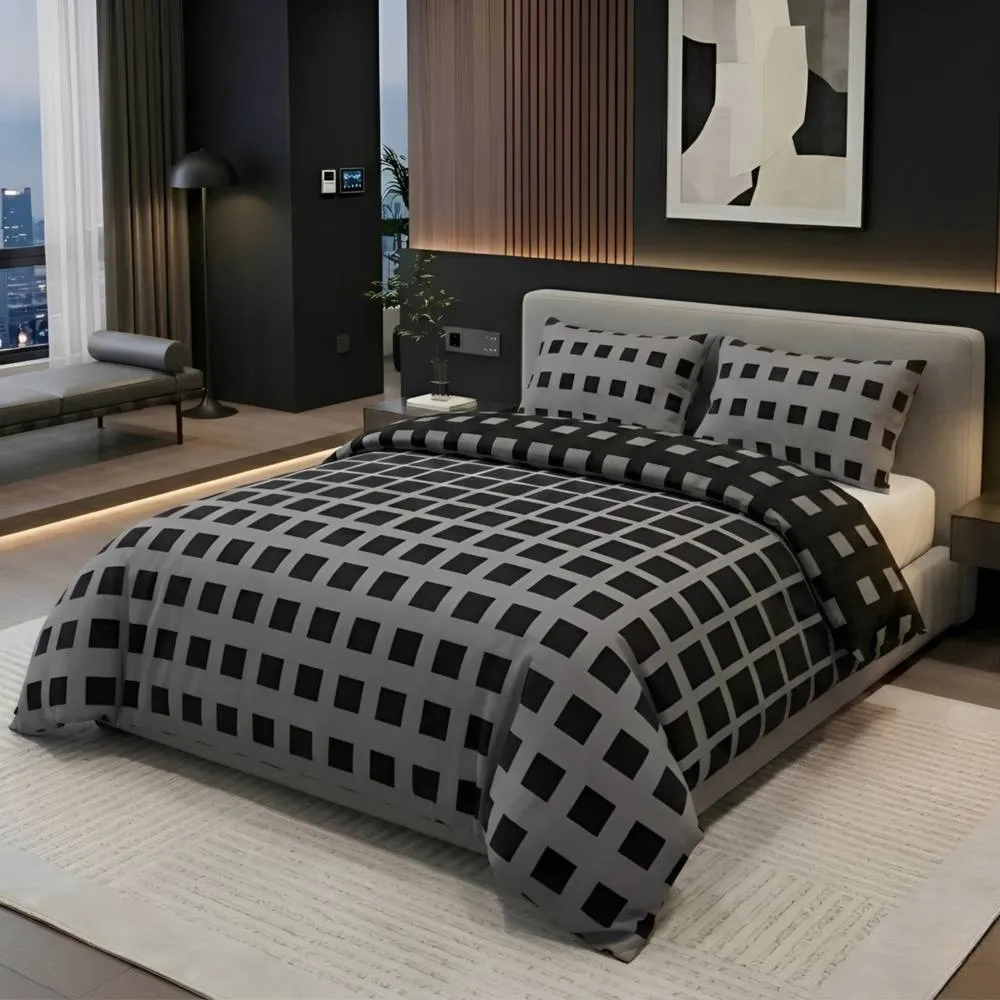 Pamposh Luxury Reversible Duvet Cover Set in Grey