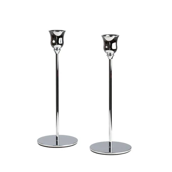 Set of 2 Silver Candlestick Holders 3