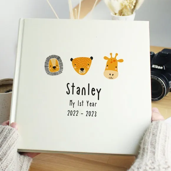 Personalised Scandi Safari Animals Square Photo Album 3