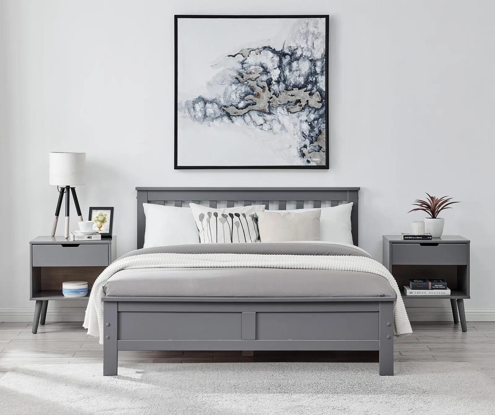 FurnitureboxUK Azure Grey Wooden Solid Pine Quality Double Bed Frame (Double Bed Frame Only) Modern Simple Design 2