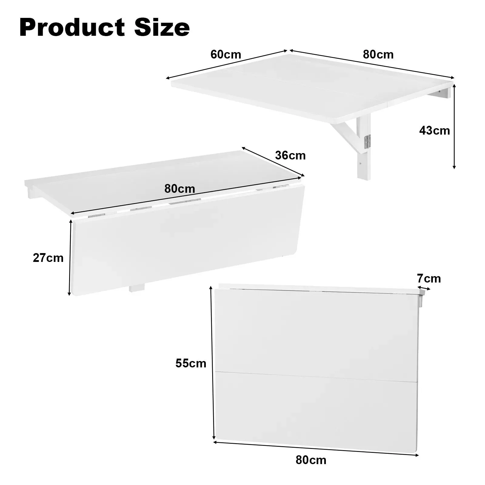 Costway Wall Mounted Table Folding Multi-use Hanging Drop-Leaf Laptop Desk in White 2