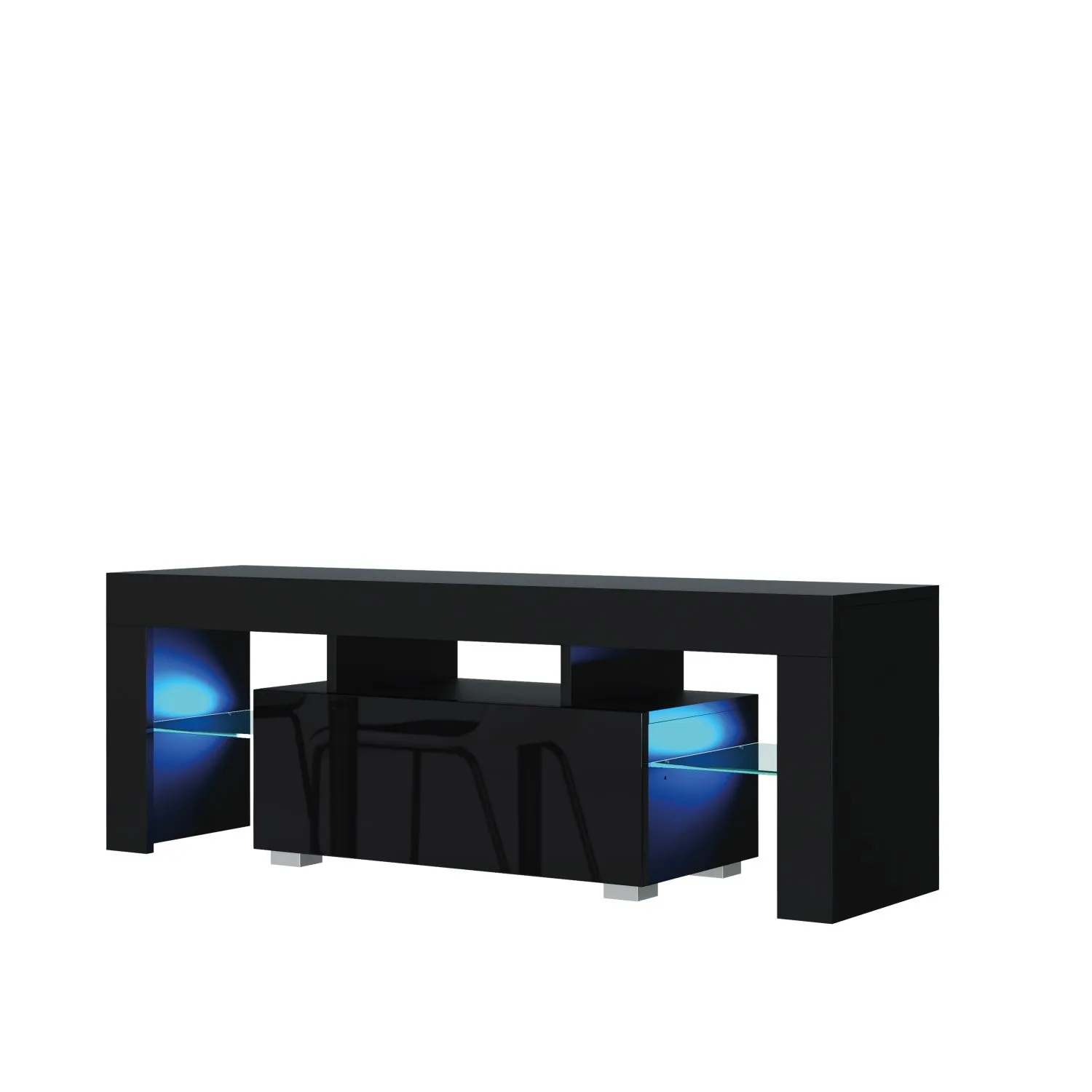 Creative Furniture Floe TV Unit 130cm - A Sleek & Elegant Cabinet with Gloss Doors & LED Lights in Black 3