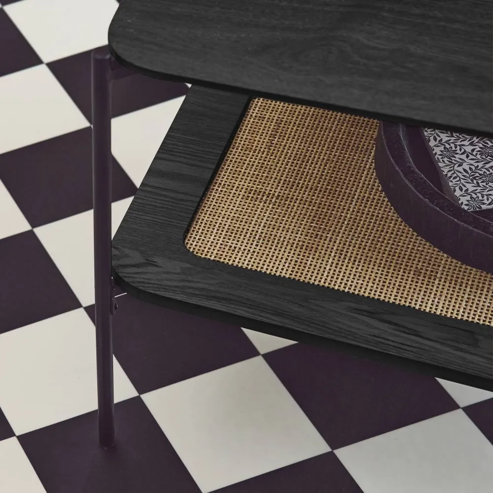 sweeek Square Coffee Table With Wood Effect & Cane in Black 3