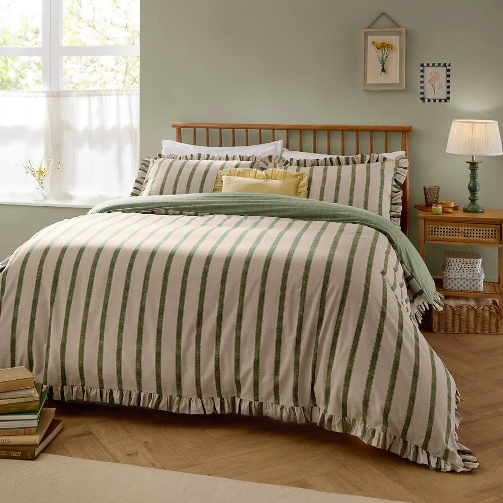 Wylder Connie Striped Ruffle Duvet Cover Set in Green 1