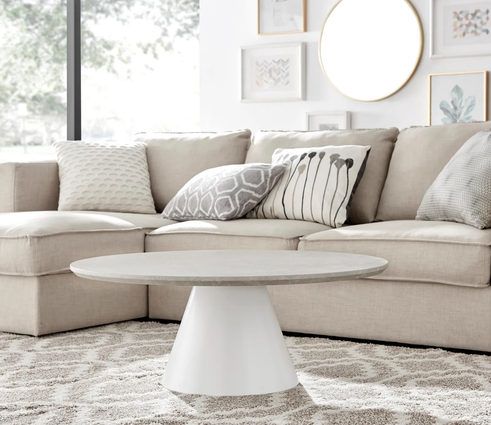 FurnitureboxUK Palma Round Coffee Table with Pedestal Pillar Base & Semi-Matte or High Gloss Finish for Modern Minimalist Industrial Look in Beige 5