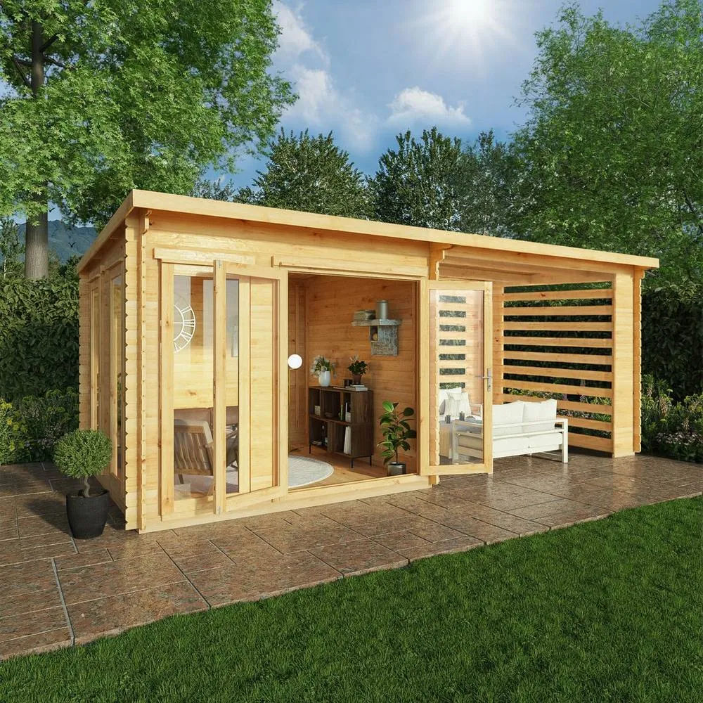 Mercia 6 x 3 m Studio Pent 28 mm Log Cabin with Slatted Area in Light Tan 6