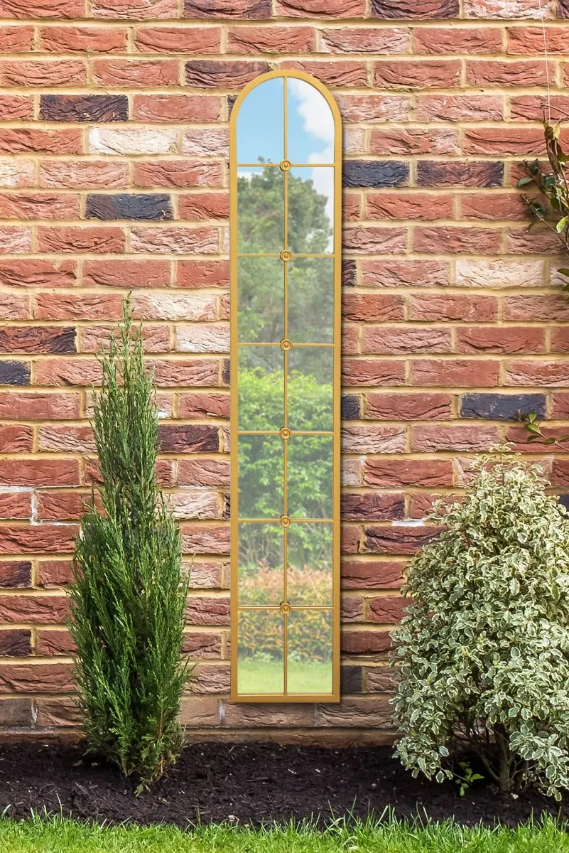 MirrorOutlet Gold Framed Arched Leaner Garden Wall Mirror 67" X 12" (170CM X 30CM) 2