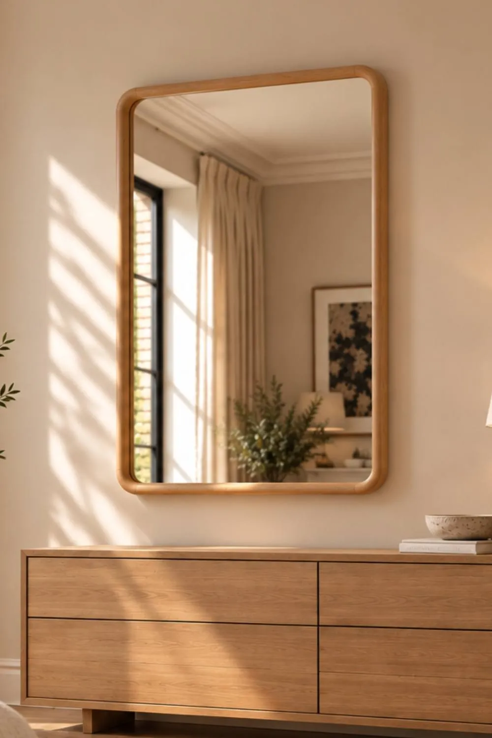 Yearn Mirrors Oak Framed Curved Wall Mirror 90x60cm in Natural