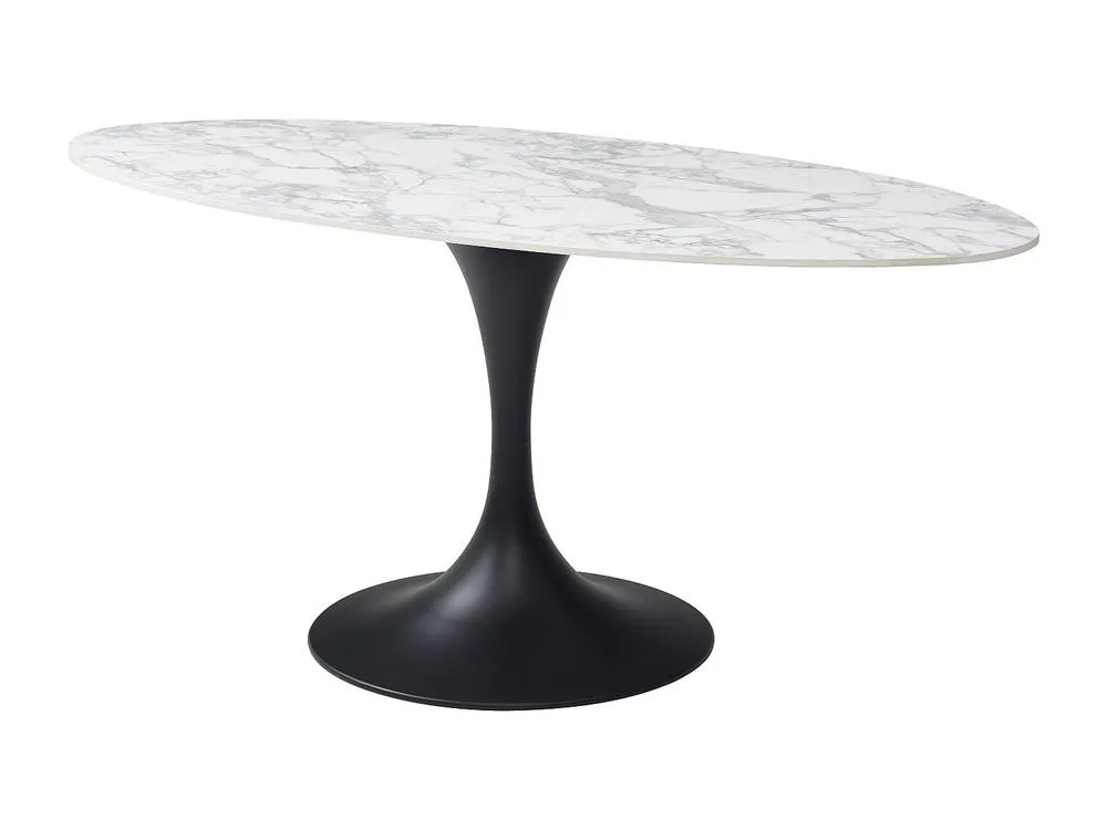 Vente-unique 8-Person Ceramic & Black Metal Dining Table - White Marble Effect 6