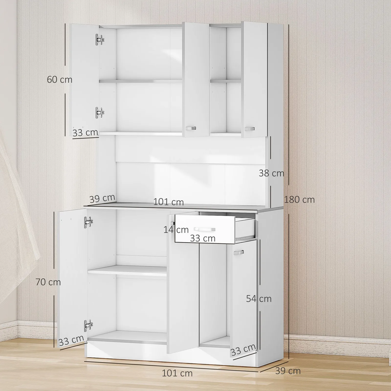 HOMCOM Freestanding Kitchen Cupboard, Storage Cabinet with Doors in White 3