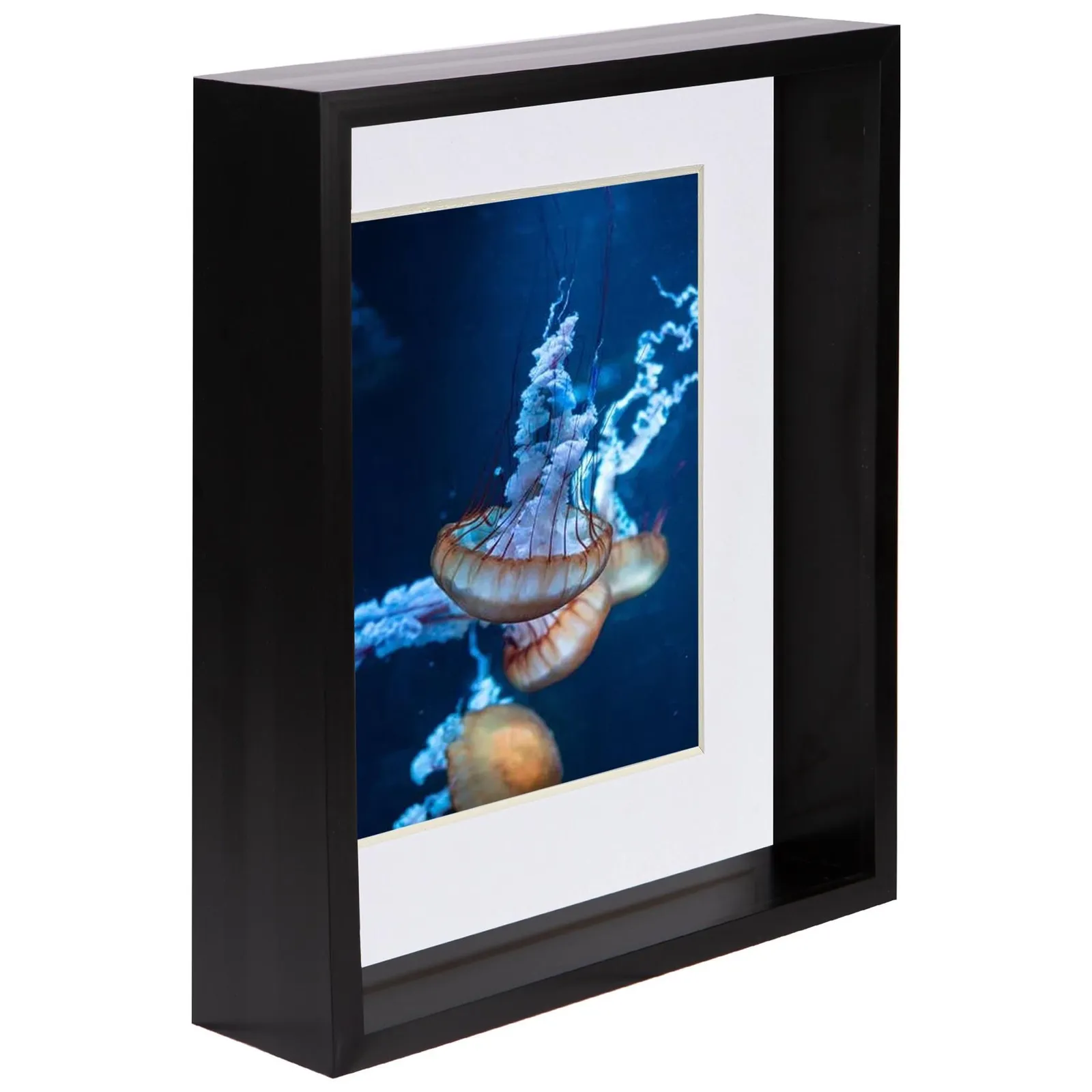 Nicola Spring 8" x 10" 3D Deep Box Photo Frame - 5" x 7" Mount - Black in White 1