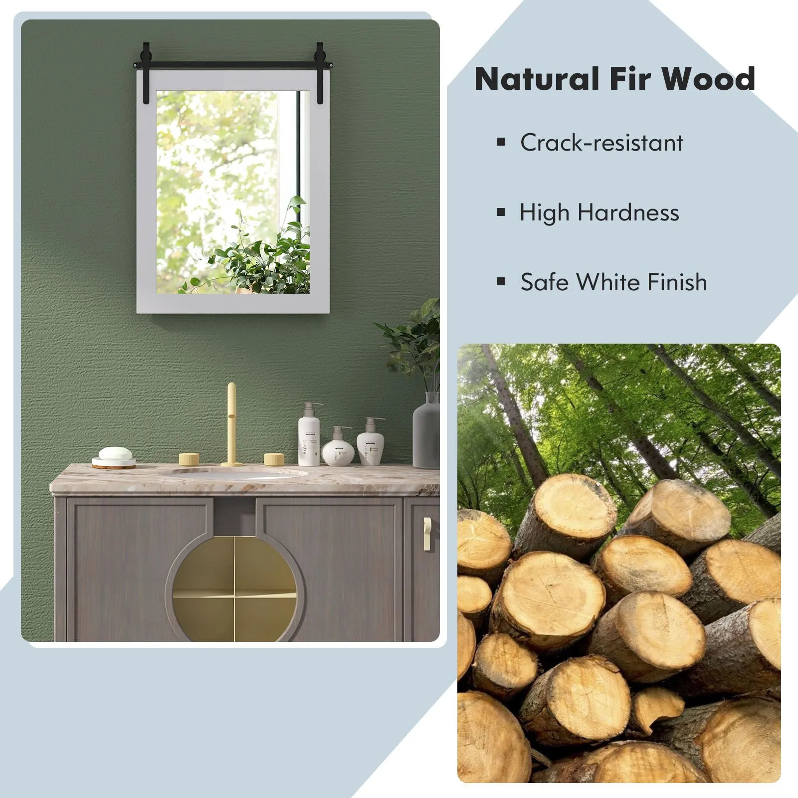 Costway Wall Mounted Mirror Vanity Make Up Farmhouse Wall Mirror in White 6