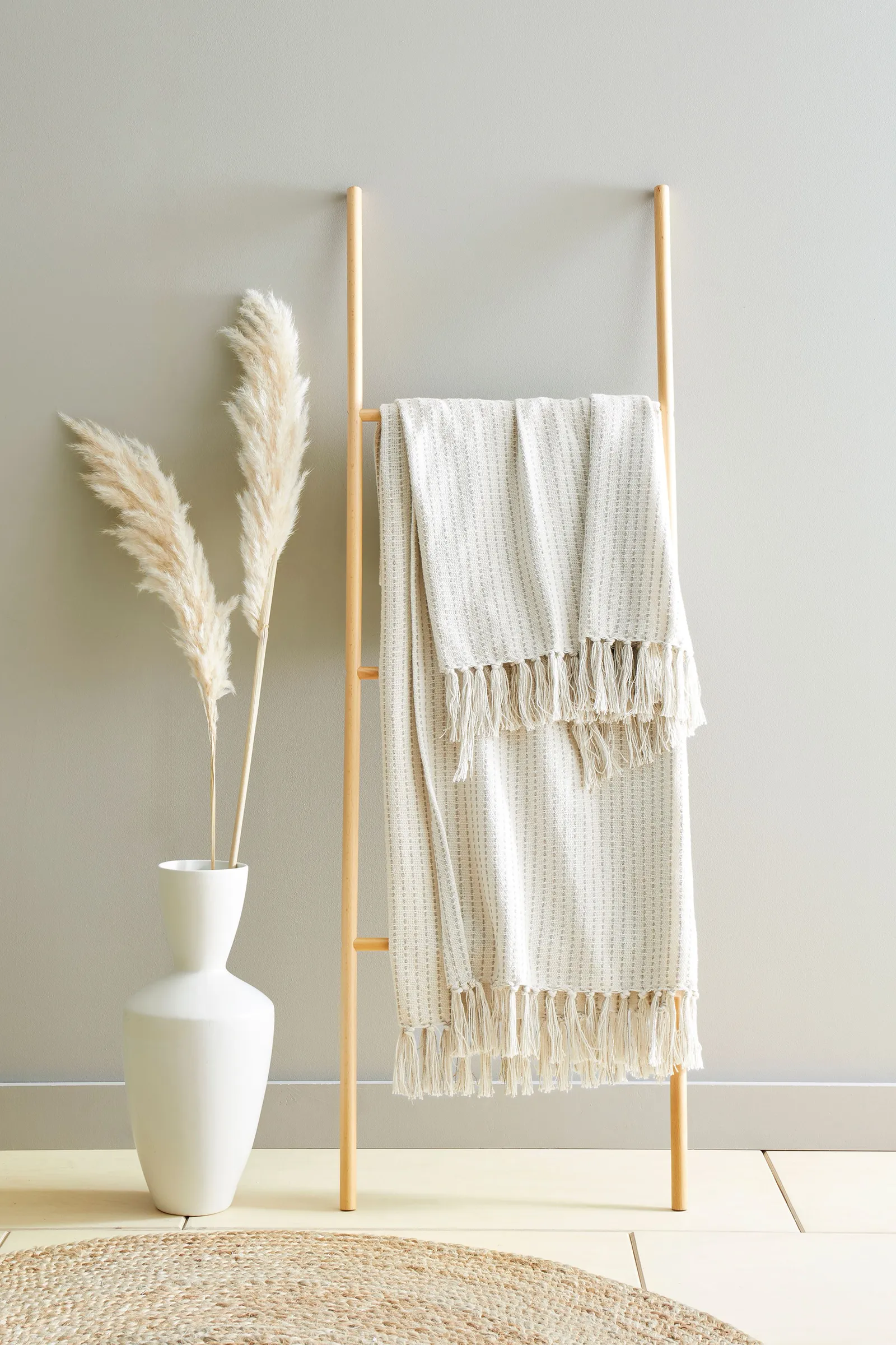 Drift Home 'Quinn' Subtle Woven Stripe Throw in Cream