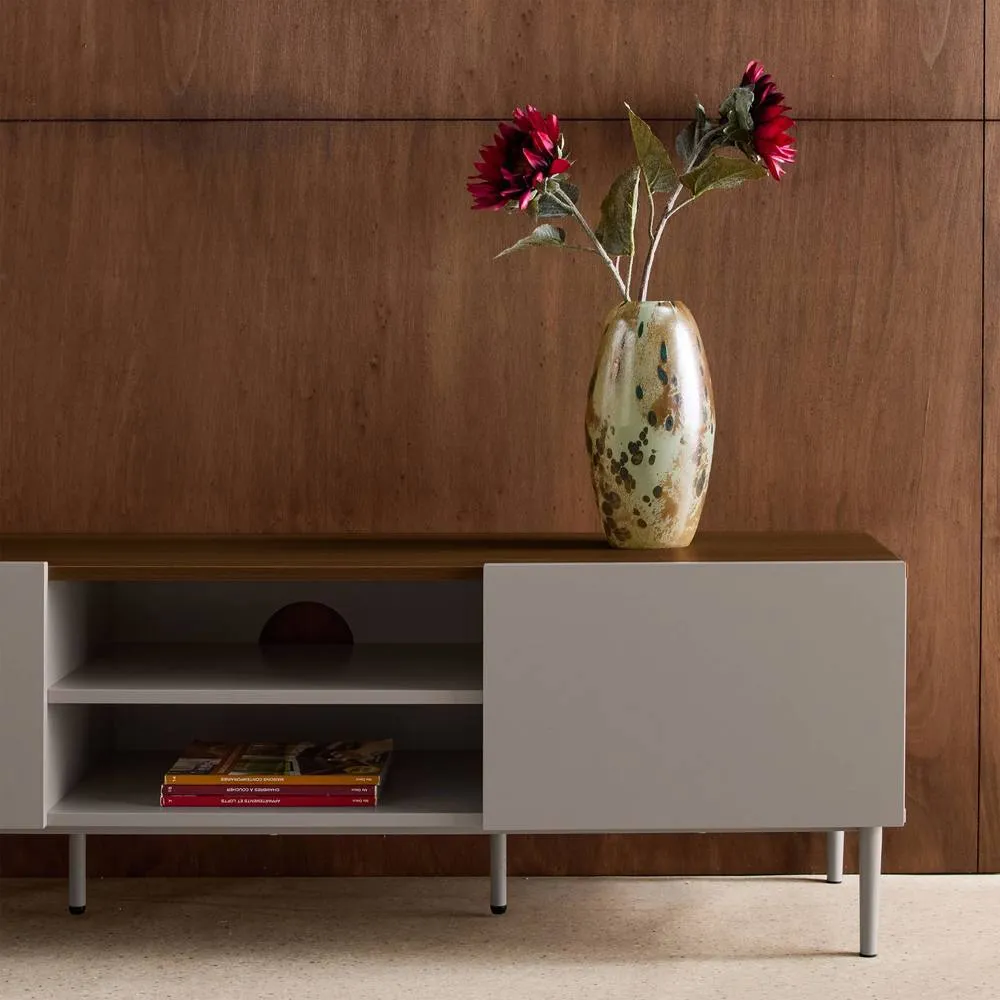 sweeek TV stand metal with wood decor 2 doors 140 cm in Grey 6