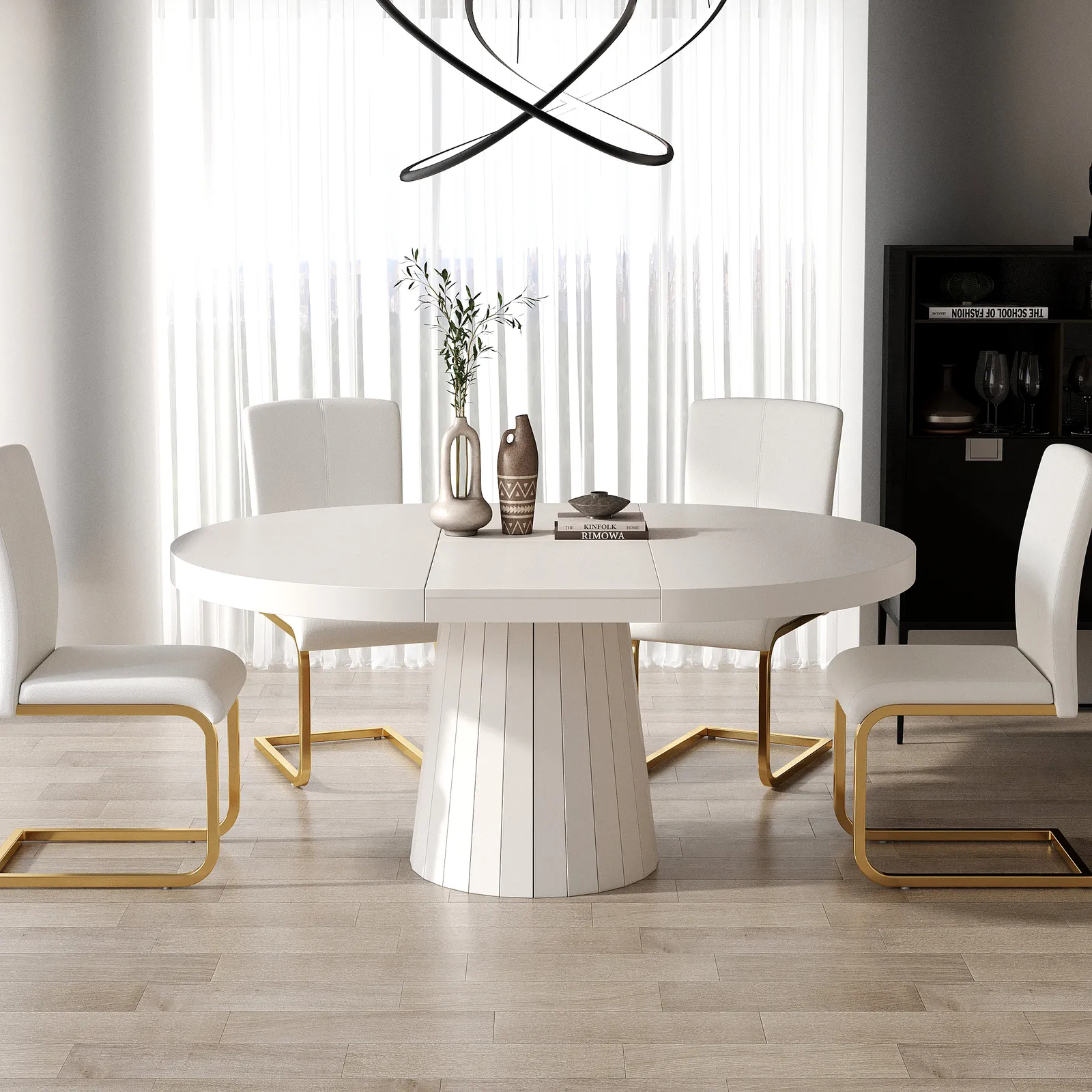 Japandi 100 cm – 140 cm Extendable Round-to-Oval Wood Dining Table–Warm White, Seats 4-6