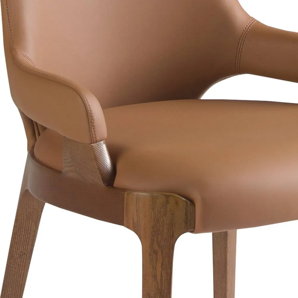 Angel Cerda Brown Leatherette Dining Chair with Walnut-Coloured 5