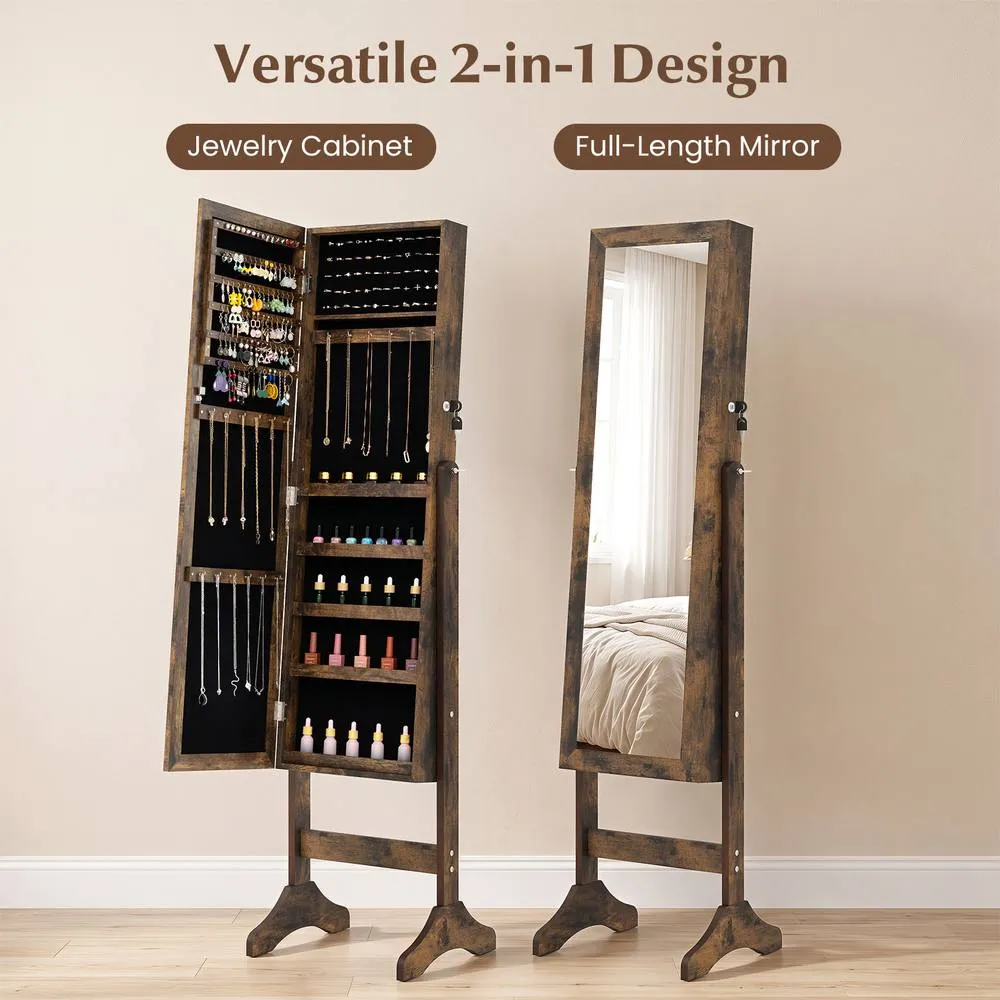 Costway Freestanding Jewelry Armoire Cabinet with Full Length Mirror in Brown 6