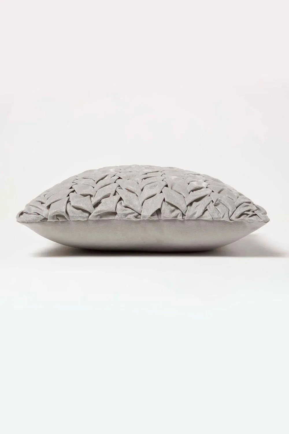 Homescapes Grace Pleated Velvet Cushion in Grey 4