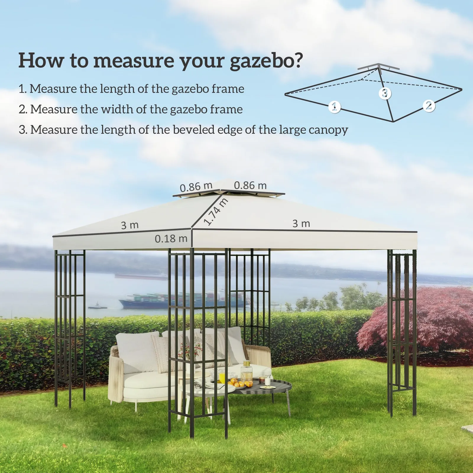 OUTSUNNY 3(m) 2 Tier Garden Gazebo Top Cover Replacement Canopy Roof in Cream 3