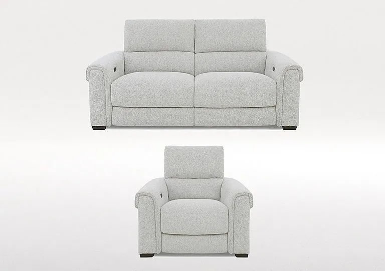 Nixon 3 Seater Fabric Power Recliner Sofa and Armchair Set - Oyster
