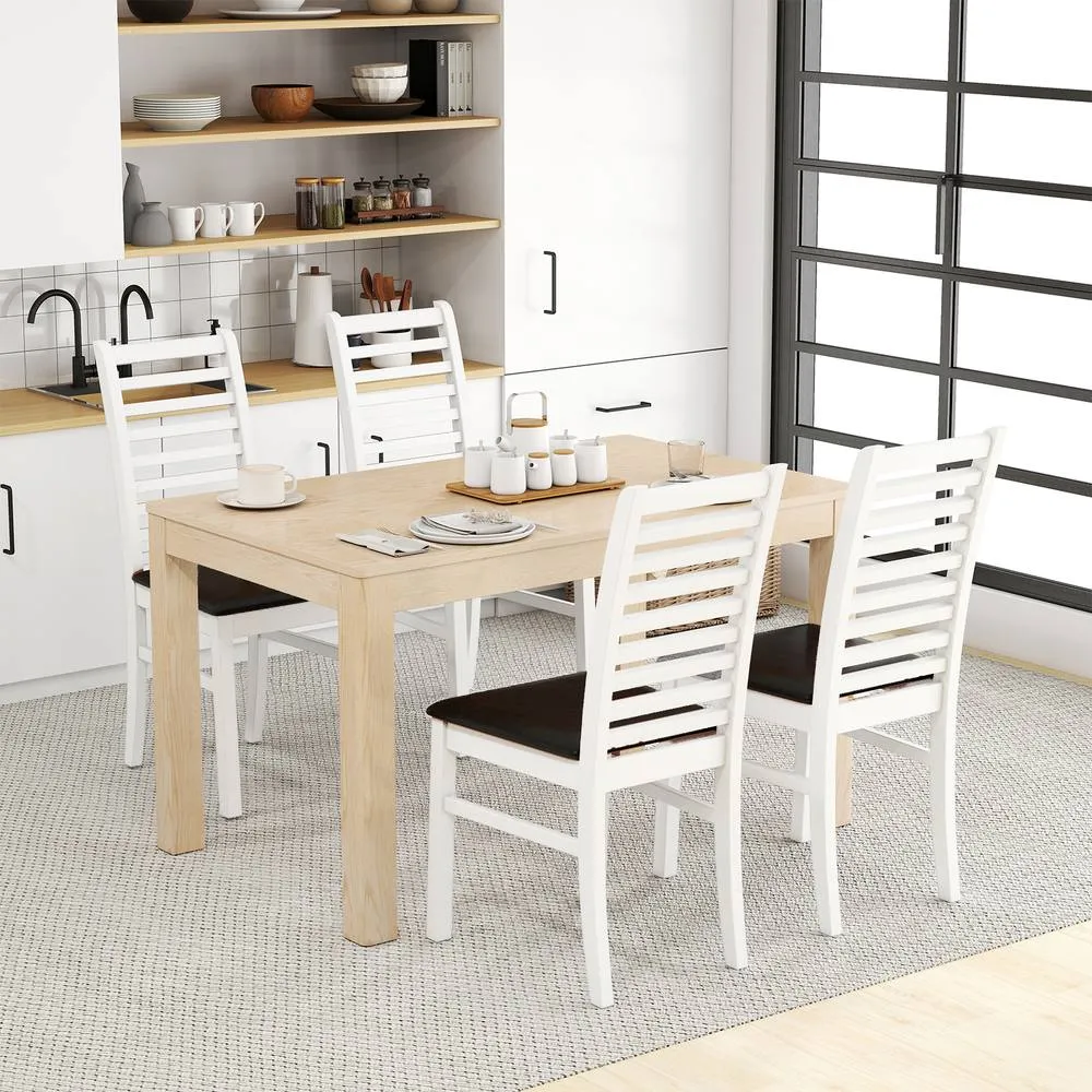 Costway 2PCS Wooden Dining Chair PU Leather Upholstered Kitchen Armless Chairs in White 6