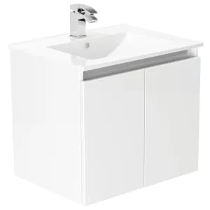 Newland White Basin Suspended Double Door Unit - 600mm