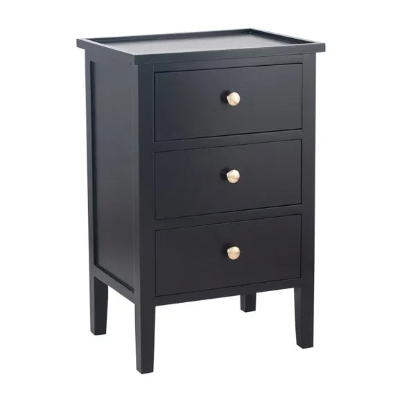 Pacific Chelmsford 3 Drawer Bedside Table, Black Painted Pine 3