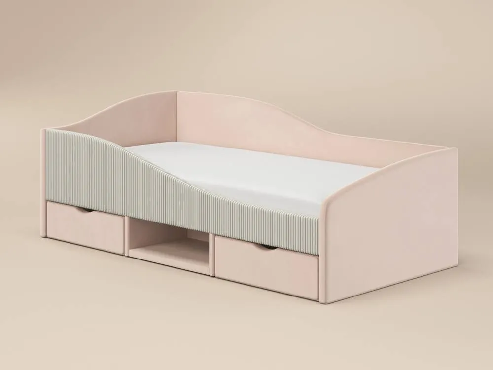 Flair Aubrey Velvet Storage Low Sleeper Bed with Beige Cord in Pink 4