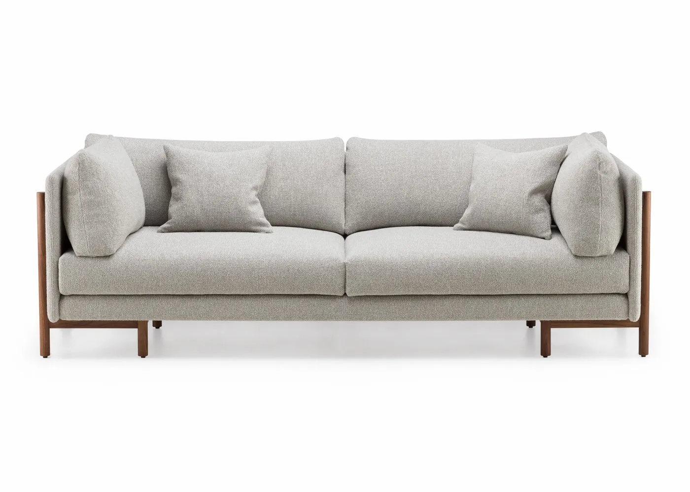 De La Espada Frame Medium Sofa Sahco Moss Grey Fabric Danish Oiled Walnut Legs
