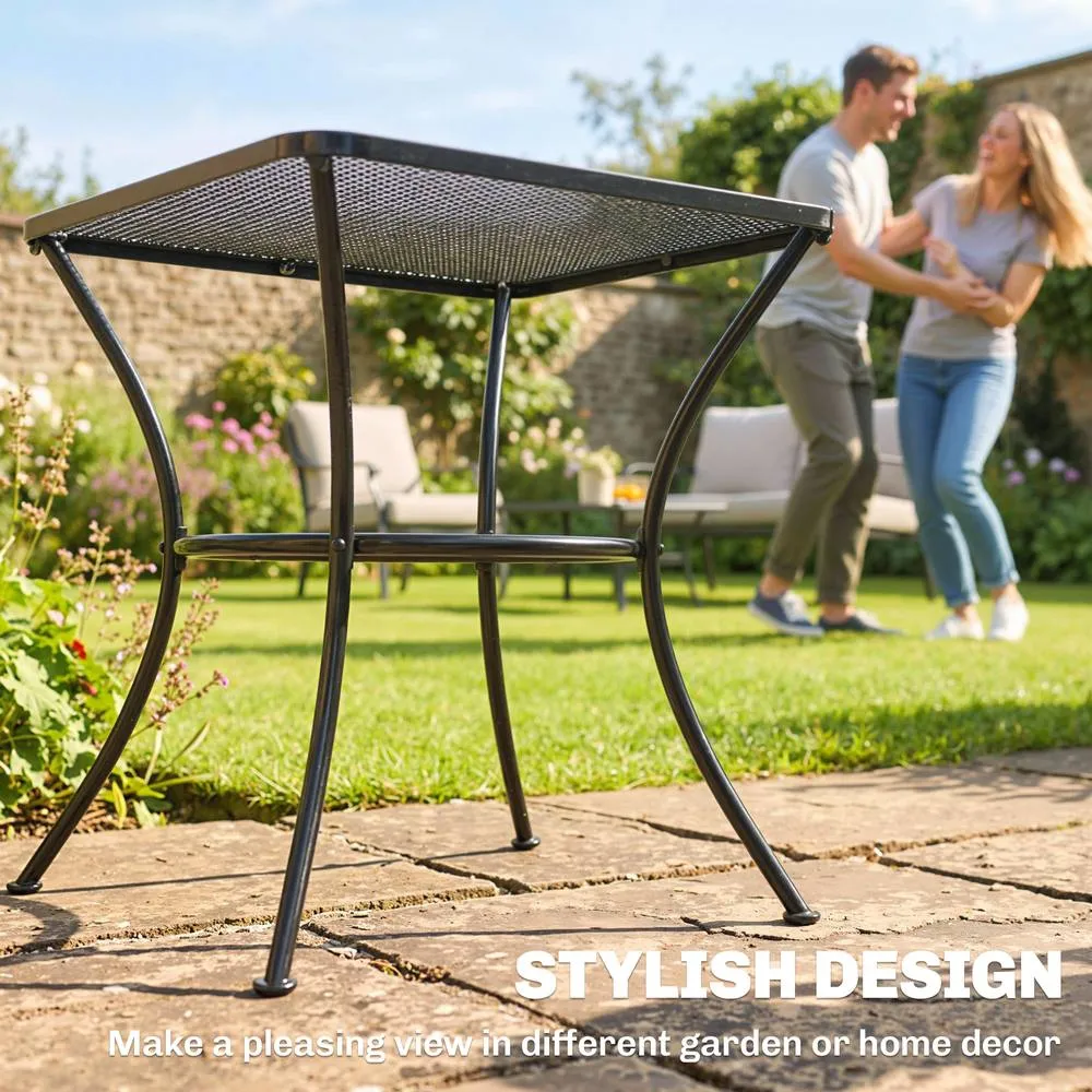OUTSUNNY 45cm Square Metal Outdoor Patio Bistro Table Coffee Desk Black 4