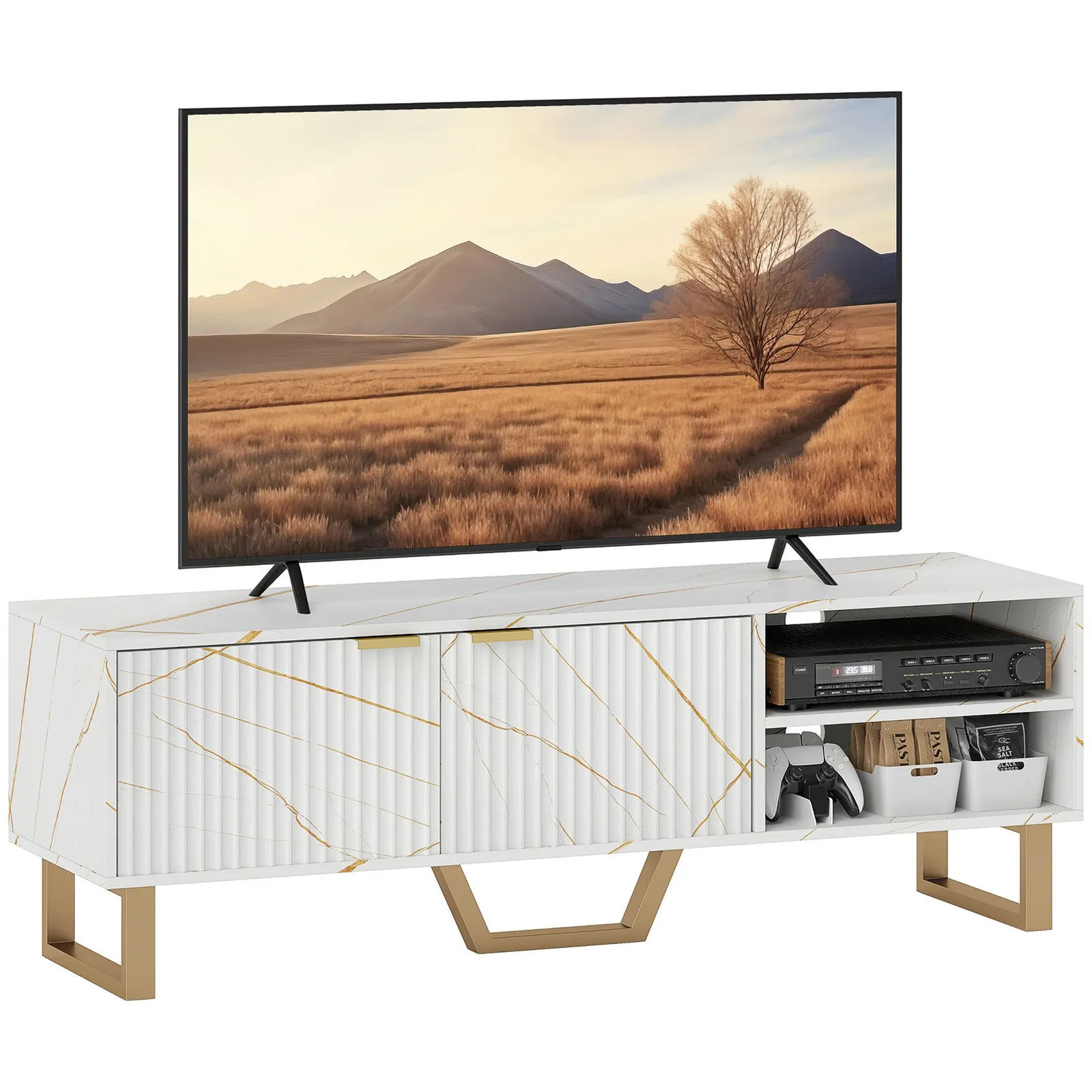 HOMCOM TV Unit, TV Stand Cabinet with Shelves & Storage Cupboard in White 2