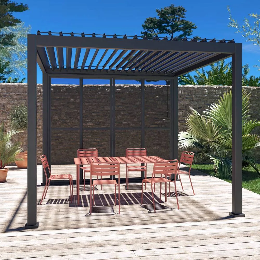 sweeek Sliding door aluminium 3m for Triomphe pergola in Dark Grey 3