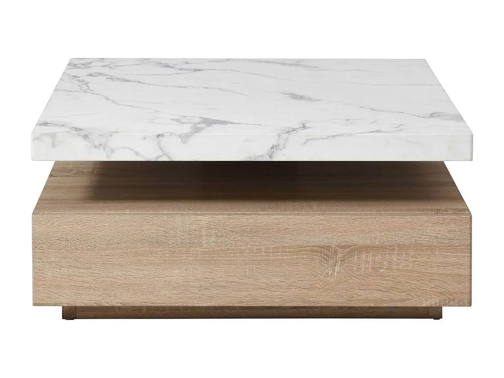 Vente-unique Swivel Coffee Table With 1 Drawer In MDF - White & Natural Marble in Light Oak 2
